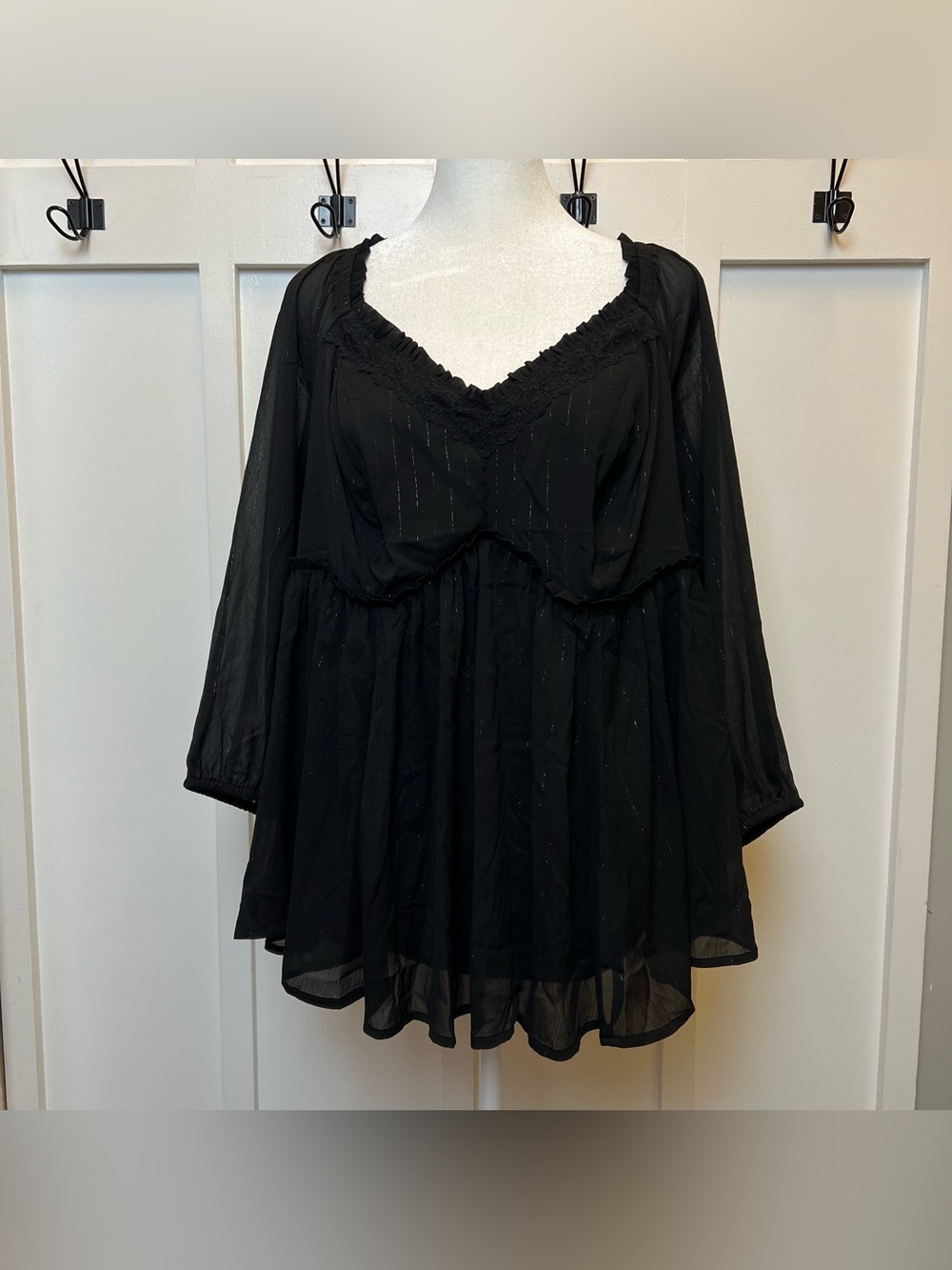 Torrid Siz 0 Large 12 Black Metallic Corset Style Sheer Babydoll Top Sheer Flowy
